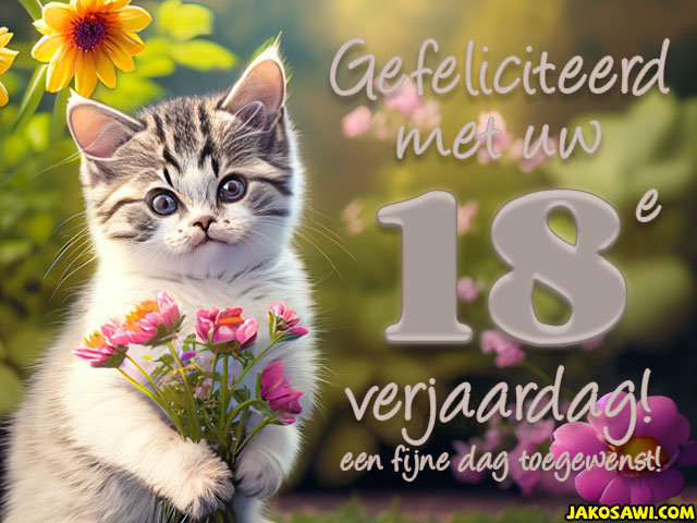 18 jaar gefeliciteerd kitten bloem