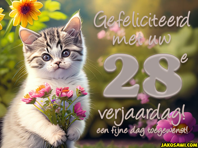 28 jaar gefeliciteerd kitten bloem