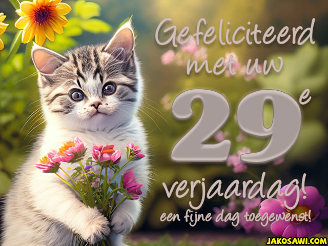 29 jaar gefeliciteerd kitten bloem