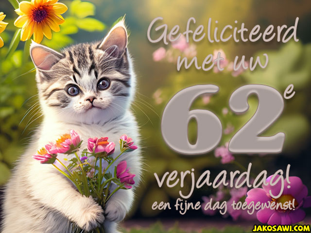 62 jaar gefeliciteerd kitten bloem