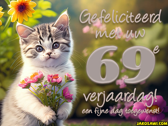 69 jaar gefeliciteerd kitten bloem