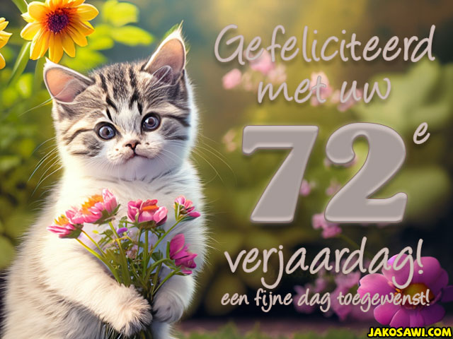 72 jaar gefeliciteerd kitten bloem