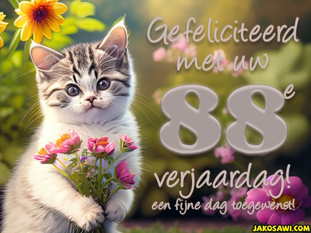 88 jaar gefeliciteerd kitten bloem